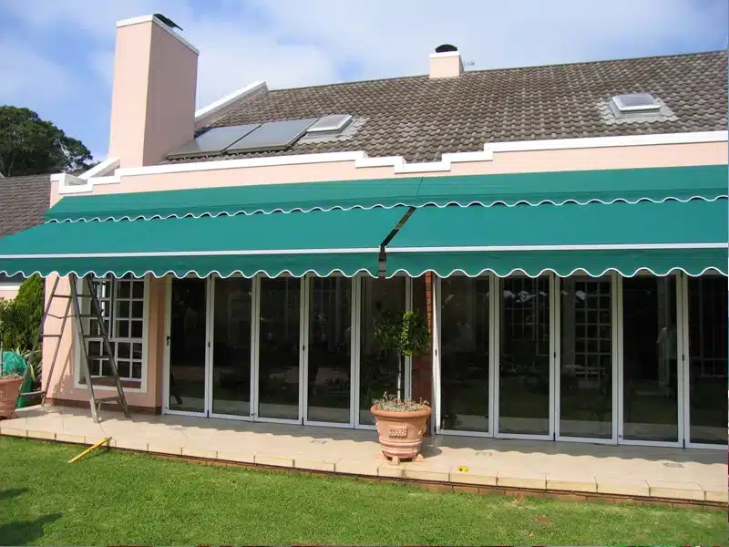 Retractable canvas awnings in Durban garden setup